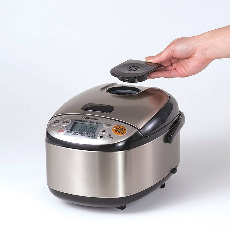 slide 7 of 10, Micom 3 Cup Rice Cooker & Warmer: Zojirushi, 8 Settings, Automatic Keep Warm, Nonstick, Timer, Light Silver, 450W, 1 ct