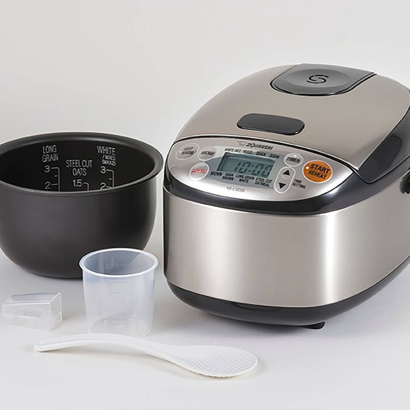 slide 8 of 10, Micom 3 Cup Rice Cooker & Warmer: Zojirushi, 8 Settings, Automatic Keep Warm, Nonstick, Timer, Light Silver, 450W, 1 ct