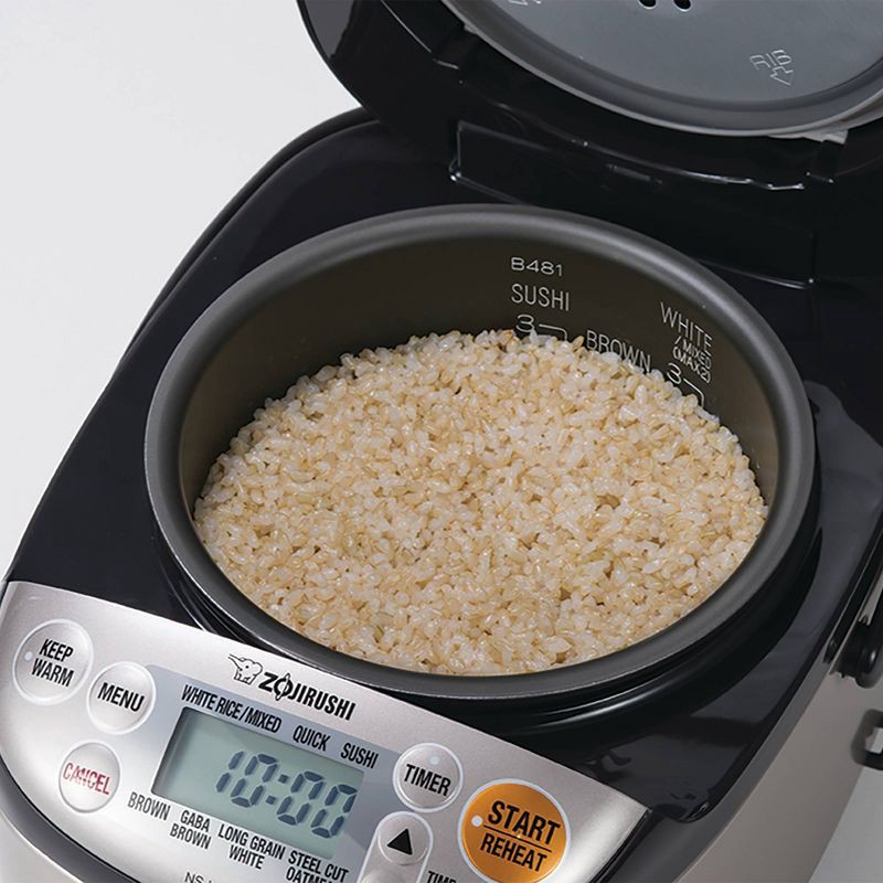 slide 9 of 10, Micom 3 Cup Rice Cooker & Warmer: Zojirushi, 8 Settings, Automatic Keep Warm, Nonstick, Timer, Light Silver, 450W, 1 ct