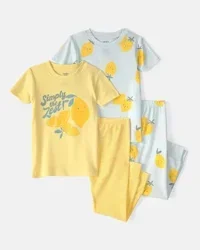 Carters Toddler Girl Lemon 100% Cotton Snug Fit 4-Piece Pajama Set - Blue/Yellow Blue/Yellow 3T