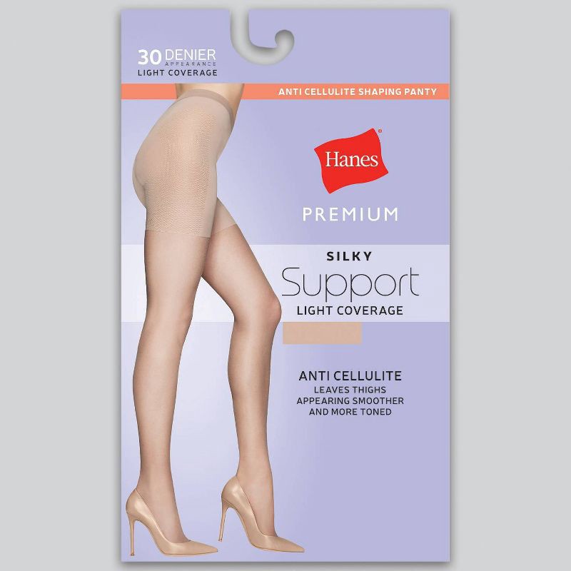 slide 3 of 4, Hanes Premium Women's Sheer High-Waist Shaping Pantyhose - Nude XXL: Control Top Hosiery, Tummy Slimming, 1 ct