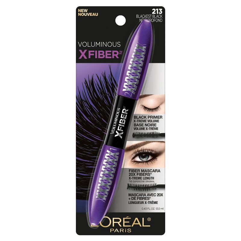 slide 1 of 4, L'Oreal Paris Voluminous X Fiber Waterproof Mascara - 213 Blackest Black - 0.43 fl oz, 0.43 fl oz