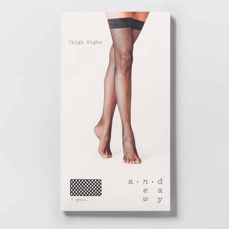 slide 2 of 2, Women's Fishnet Thigh Highs - A New Day™ Black M/L: Nylon & Spandex, Silicone Band, Closed Toe, 1 ct