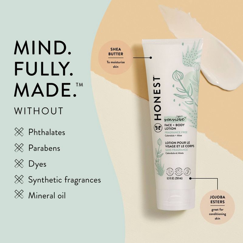 slide 4 of 6, The Honest Company Sensitive Face + Body Lotion Fragrance Free - 8.5 fl oz, 8.5 fl oz