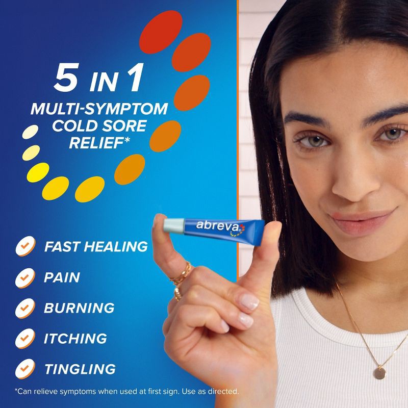 slide 10 of 10, Abreva Docosanol 10% Cream Cold Sore/Fever Blister Treatment Tube - 0.14oz, 0.14 oz