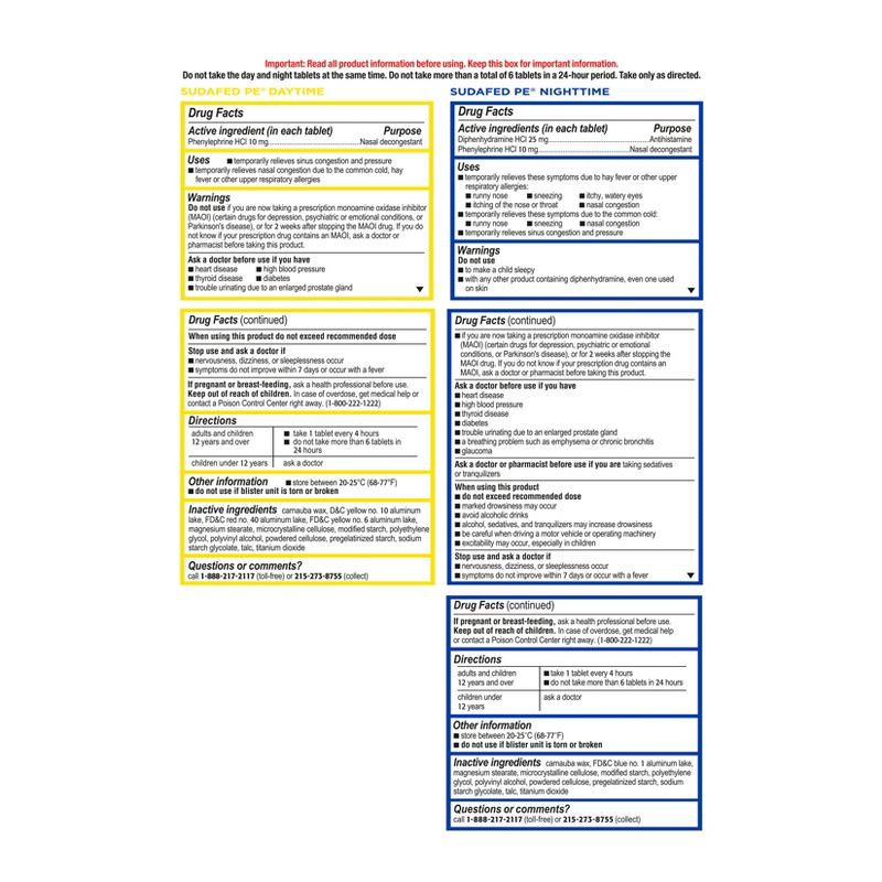 slide 2 of 6, Sudafed PE Day + Night Maximum Strength Sinus Decongestant Tablets - 20ct, 20 ct