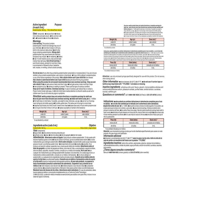 slide 8 of 9, Infants' Tylenol Pain & Fever Reducer Liquid - Acetaminophen - Dye-Free Cherry - 2 fl oz, 2 fl oz