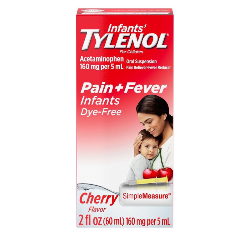 slide 1 of 9, Infants' Tylenol Pain & Fever Reducer Liquid - Acetaminophen - Dye-Free Cherry - 2 fl oz, 2 fl oz