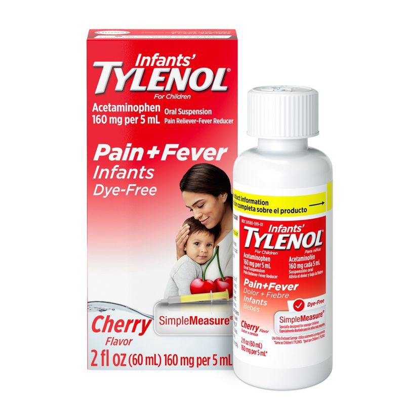 slide 1 of 11, Infants' Tylenol Pain & Fever Reducer Liquid - Acetaminophen - Dye-Free Cherry - 2 fl oz: 160mg Strength, 1 Count, 2 fl oz, 160mg, 1 ct