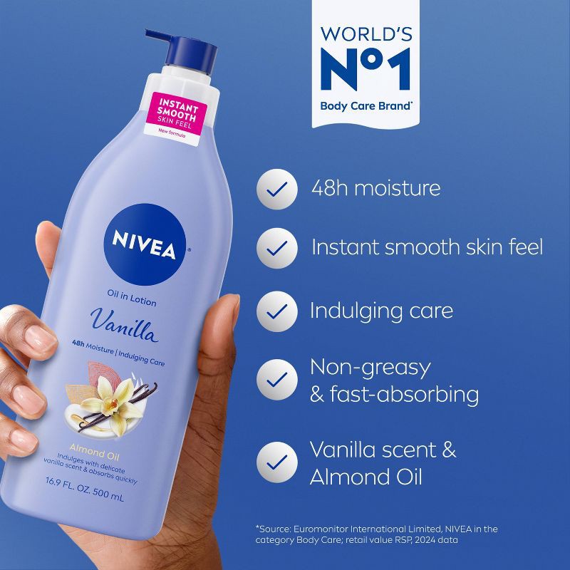 slide 4 of 11, Nivea Oil Infused Body Lotion with Vanilla and Almond Oil - 16.9 fl oz, 16.9 fl oz