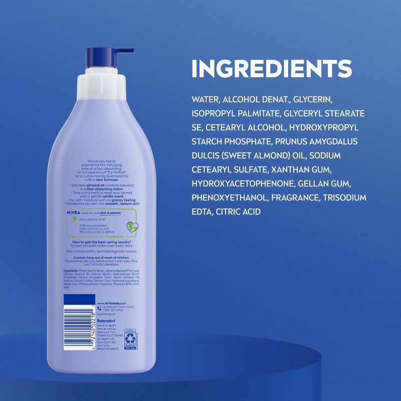 slide 10 of 11, Nivea Oil Infused Body Lotion with Vanilla and Almond Oil - 16.9 fl oz, 16.9 fl oz