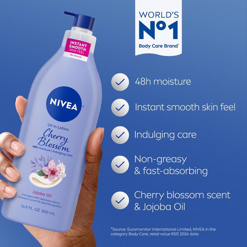slide 4 of 11, Nivea Oil Infused Body Lotion with Cherry Blossom and Jojoba Oil - 16.9 fl oz, 16.9 fl oz