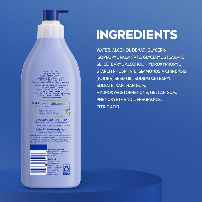 slide 10 of 11, Nivea Oil Infused Body Lotion with Cherry Blossom and Jojoba Oil - 16.9 fl oz, 16.9 fl oz