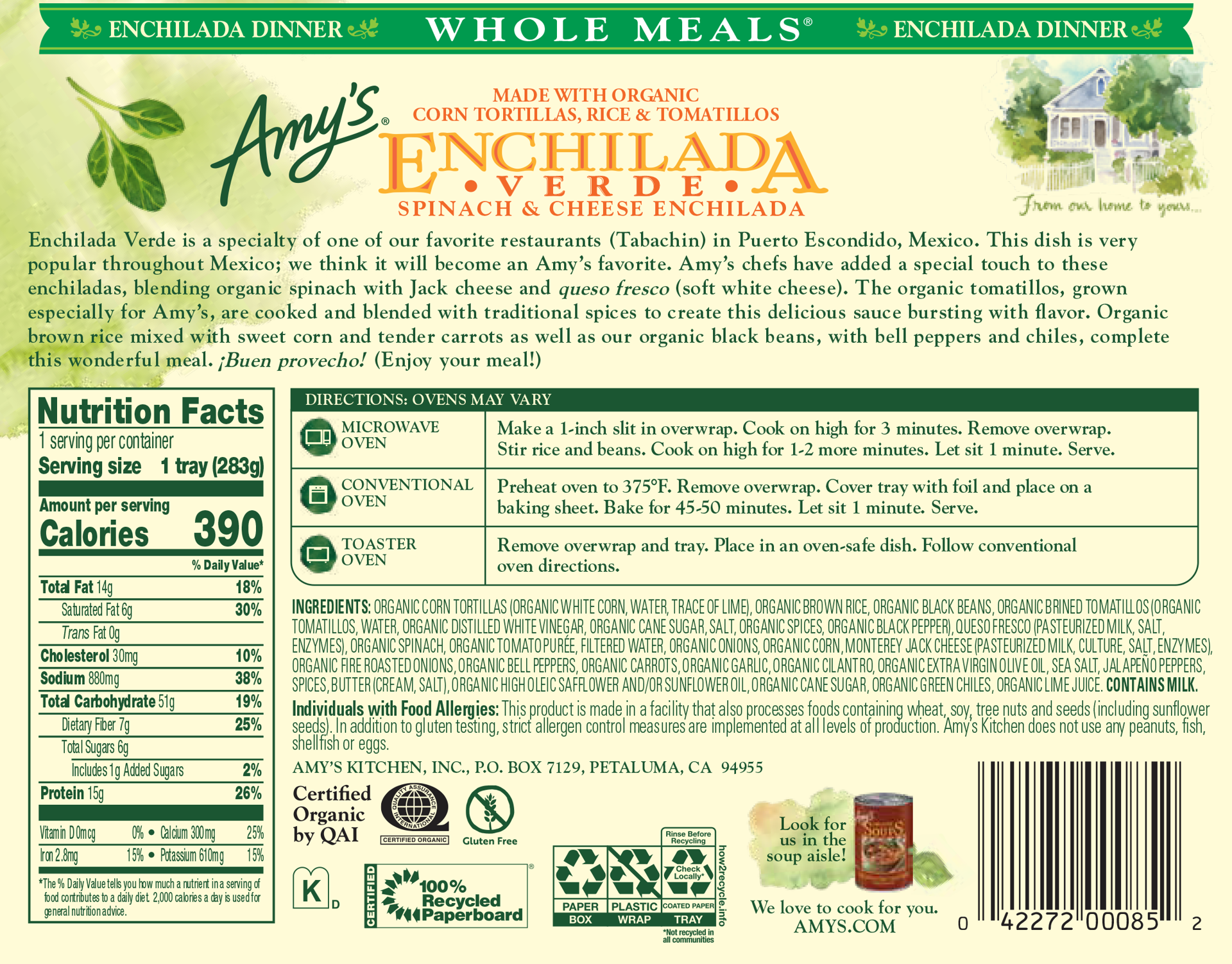 slide 5 of 7, Amy's Kitchen Enchilada Verde Whole Meal, 10 oz