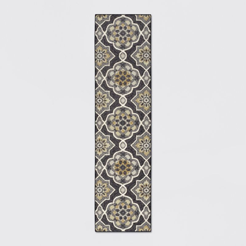 slide 1 of 3, 2'x7' Washable Rowena Runner Rug Charcoal Gray - Threshold™: Skid-Resistant, Stain-Resistant, Indoor Carpet Runner, 1 ct