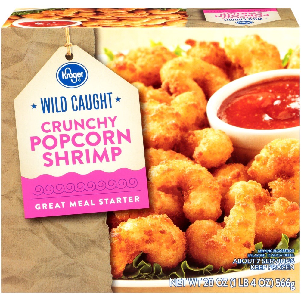 slide 1 of 3, Kroger Crunchy Popcorn Shrimp, 20 oz