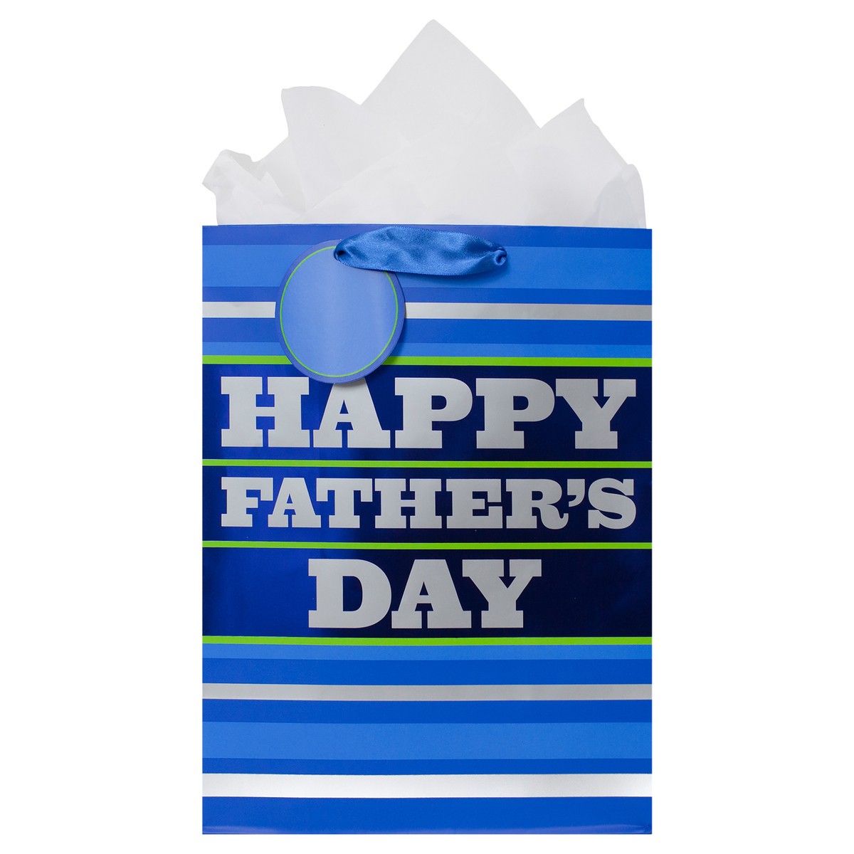 slide 3 of 4, Hallmark 13" Large Father's Day Gift Bag with Tissue Paper (Blue Stripes), 1 ea