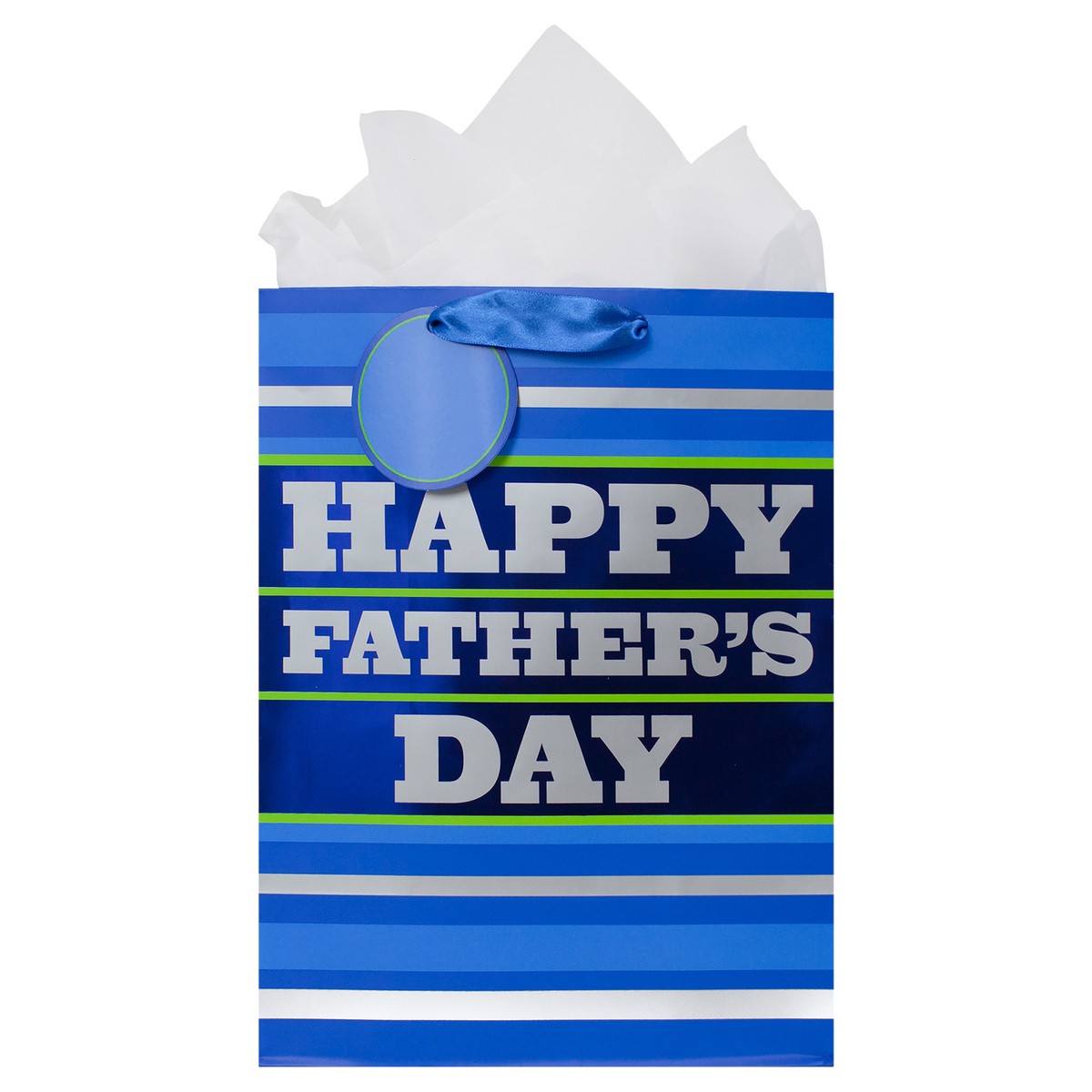 slide 1 of 4, Hallmark 13" Large Father's Day Gift Bag with Tissue Paper (Blue Stripes), 1 ea