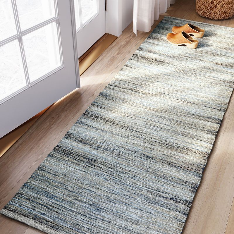 slide 3 of 3, 2'4"x7' Woven Runner Rug Indigo - Threshold™: Handmade Multi-Stripe Flat Pile, Jute & Cotton, Indoor Use, 1 ct