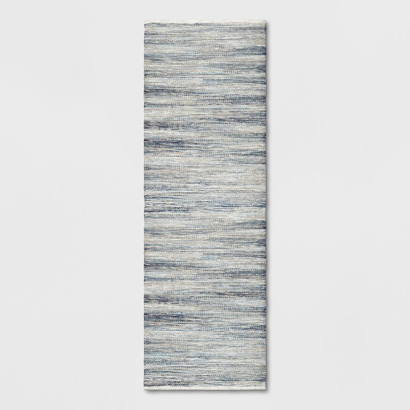 slide 1 of 3, 2'4"x7' Woven Runner Rug Indigo - Threshold™: Handmade Multi-Stripe Flat Pile, Jute & Cotton, Indoor Use, 1 ct