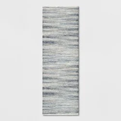 2'4"x7' Woven Runner Rug Indigo - Threshold™: Handmade Multi-Stripe Flat Pile, Jute & Cotton, Indoor Use