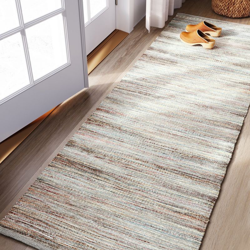 slide 3 of 3, 2'4"x7' Runner Woven Rug Natural - Threshold™: Handmade Multi-Stripe Jute & Cotton Flat Pile Indoor Decor, 1 ct