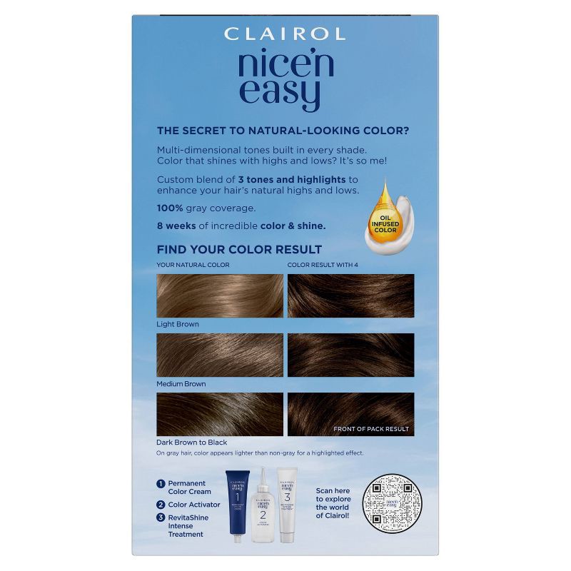 slide 2 of 11, Clairol Nice'n Easy Permanent Hair Color Cream Kit - 4 Dark Brown, 1 ct