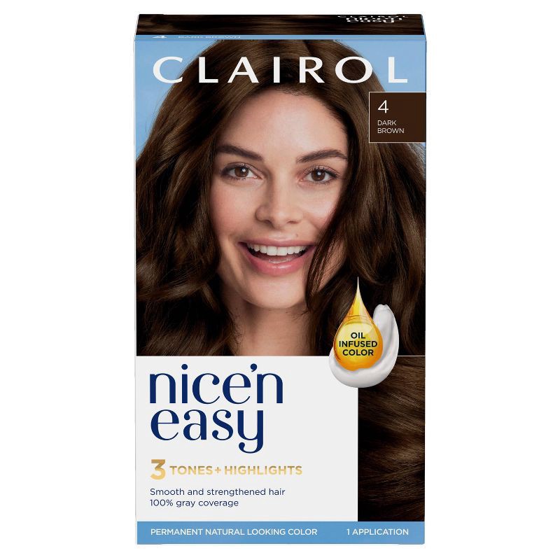 slide 1 of 11, Clairol Nice'n Easy Permanent Hair Color Cream Kit - 4 Dark Brown, 1 ct