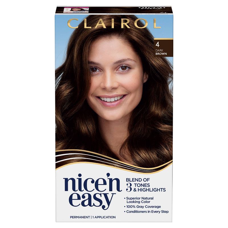 slide 1 of 11, Clairol Nice'n Easy Permanent Hair Color Cream Kit - 4 Dark Brown, 1 ct