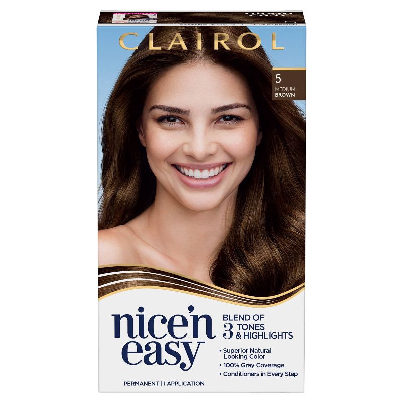 slide 1 of 12, Clairol Nice'n Easy Permanent Hair Color Cream Kit - 5 Medium Brown, 1 ct