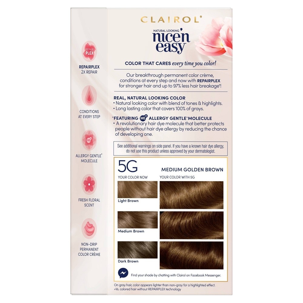 slide 3 of 7, Clairol Nice'n Easy Permanent Hair Color Medium Golden Brown - 1 kit, 5 gram