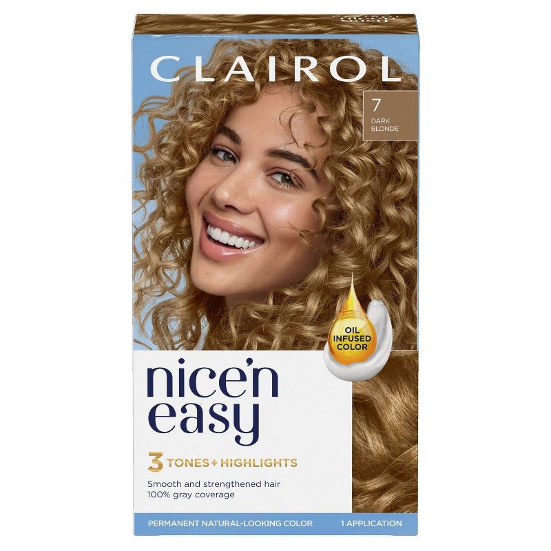 slide 1 of 8, Clairol Nice'n Easy Permanent Hair Color Cream Kit - 7 Dark Blonde, 1 ct