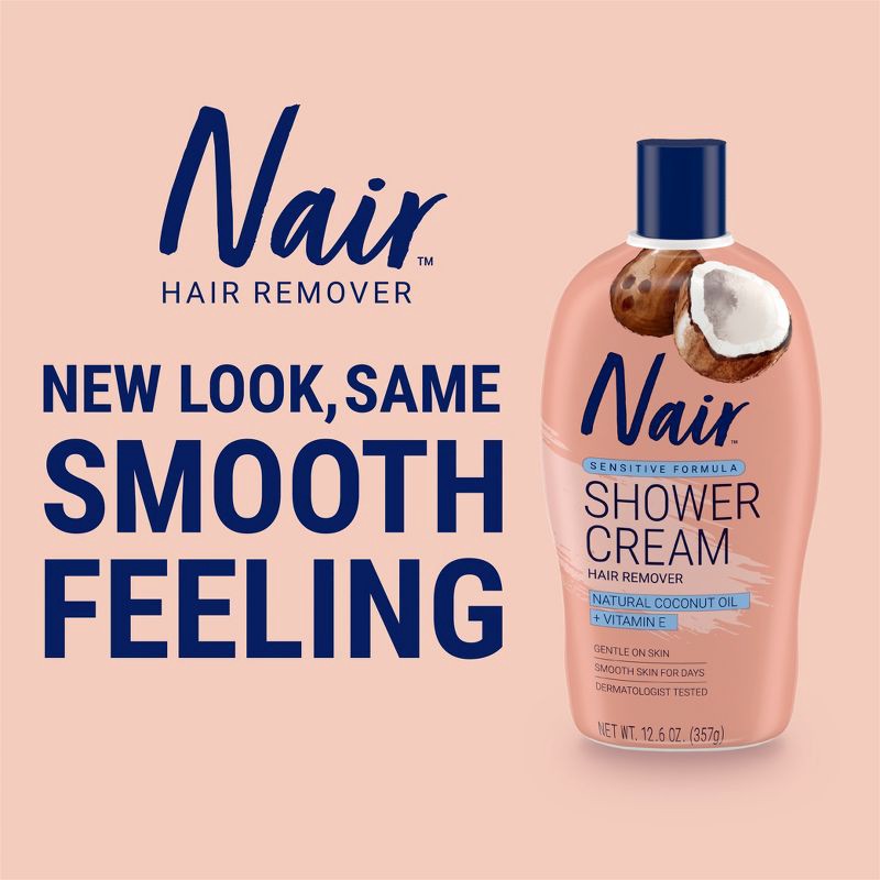 slide 2 of 8, Nair Sensitive Formula Shower Cream Hair Remover, Coconut Oil and Vitamin E - 12.6oz, 12.6 oz