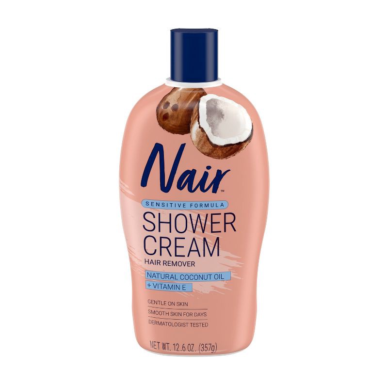 slide 1 of 8, Nair Sensitive Formula Shower Cream Hair Remover, Coconut Oil and Vitamin E - 12.6oz, 12.6 oz