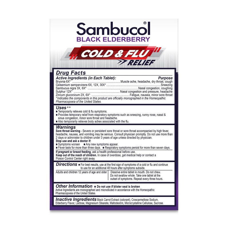 slide 2 of 8, Sambucol Black Elderberry Homeopathic Cold & Flu Relief Tablets - 30ct, 30 ct