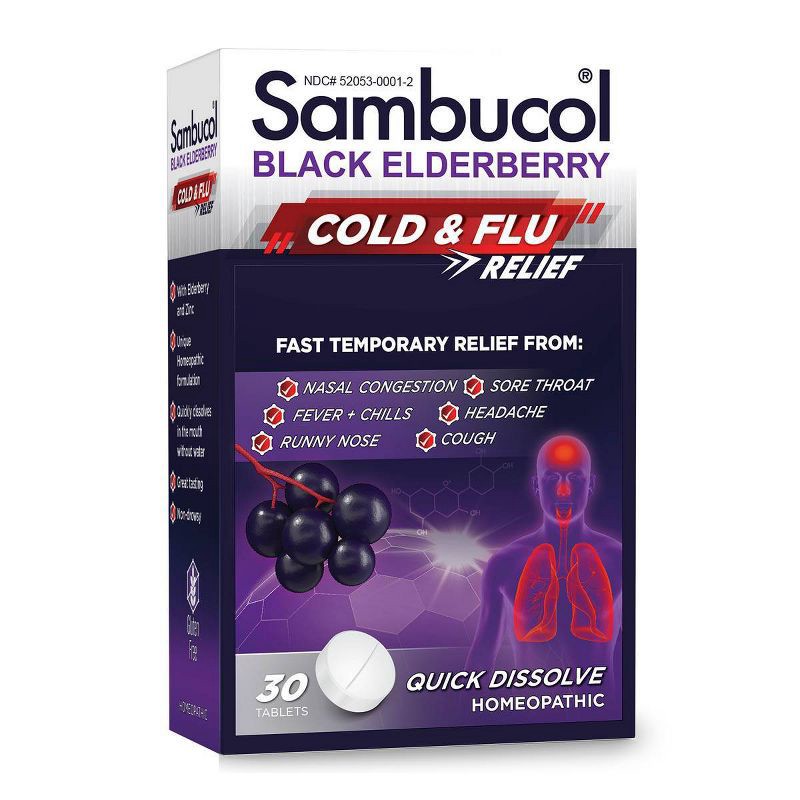 slide 1 of 8, Sambucol Black Elderberry Homeopathic Cold & Flu Relief Tablets - 30ct, 30 ct