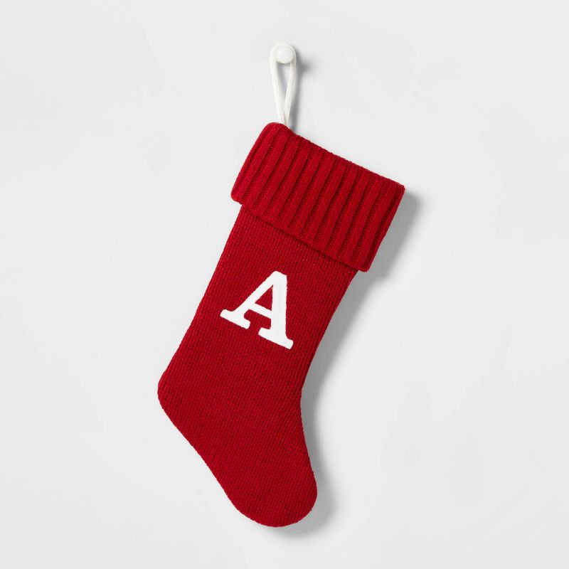 slide 1 of 3, Knit Monogram Christmas Stocking Red A - Wondershop™, 1 ct