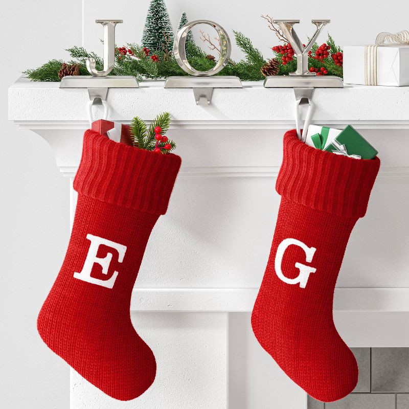 slide 2 of 3, Knit Monogram Christmas Stocking Red E - Wondershop™, 1 ct