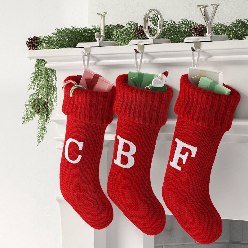 slide 2 of 3, Knit Monogram Christmas Stocking Red F - Wondershop™, 1 ct