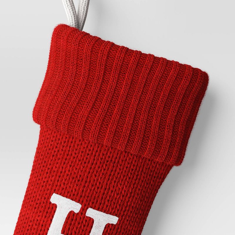 slide 3 of 3, Knit Monogram Christmas Stocking Red H - Wondershop™: Polyester & Acrylic, 20" Festive Holiday Decor, 1 ct