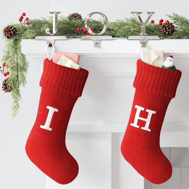 slide 2 of 3, Knit Monogram Christmas Stocking Red I - Wondershop™: 20" Festive Fireplace Decor, 1 ct