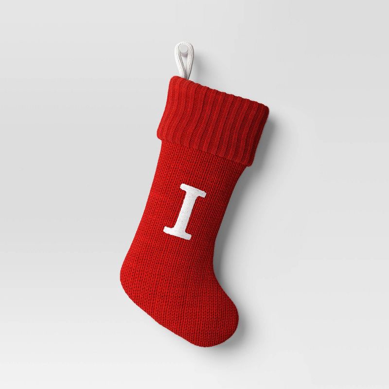slide 1 of 3, Knit Monogram Christmas Stocking Red I - Wondershop™: 20" Festive Fireplace Decor, 1 ct