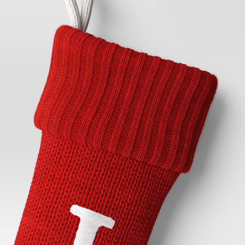 slide 3 of 3, Knit Monogram Christmas Stocking Red I - Wondershop™: 20" Festive Fireplace Decor, 1 ct