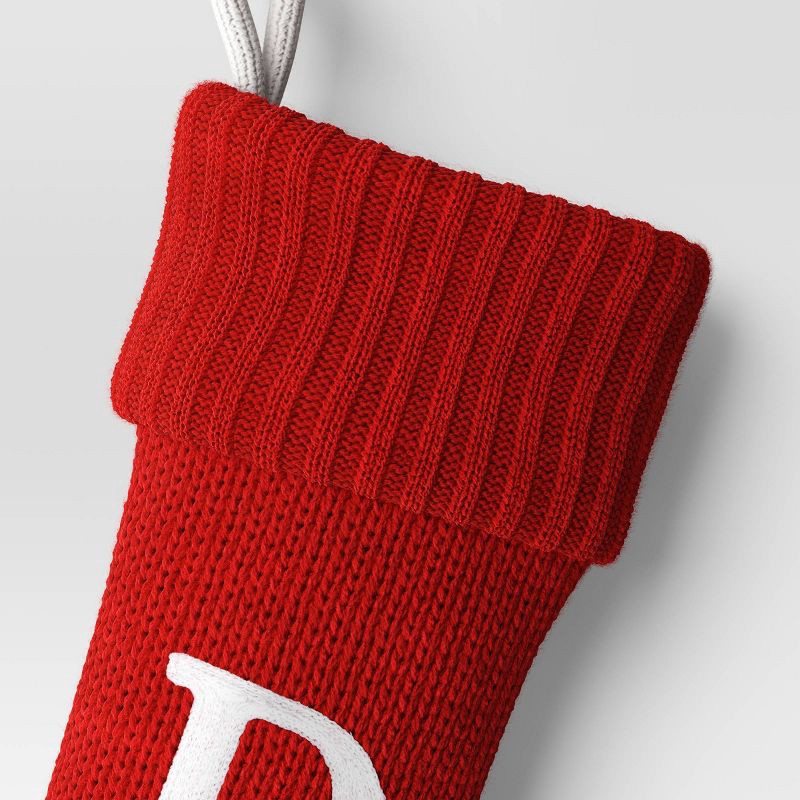 slide 3 of 3, Knit Monogram Christmas Stocking Red D - Wondershop™: Festive Holiday Decor, 20" Size, 1 ct