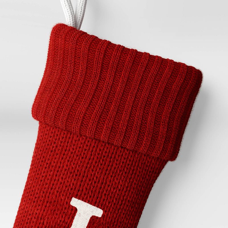 slide 3 of 3, Knit Monogram Christmas Stocking Red J - Wondershop™: Festive, 20" Holiday Decor, 1 ct