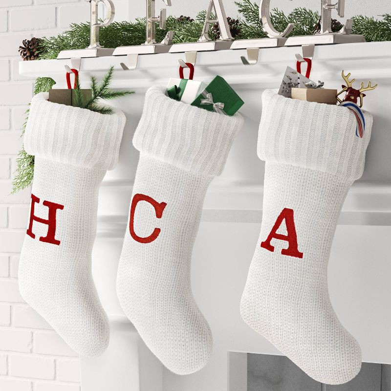slide 2 of 3, Knit Monogram Christmas Stocking White H - Wondershop™: Festive, 20" with Hanging Loop, 1 ct