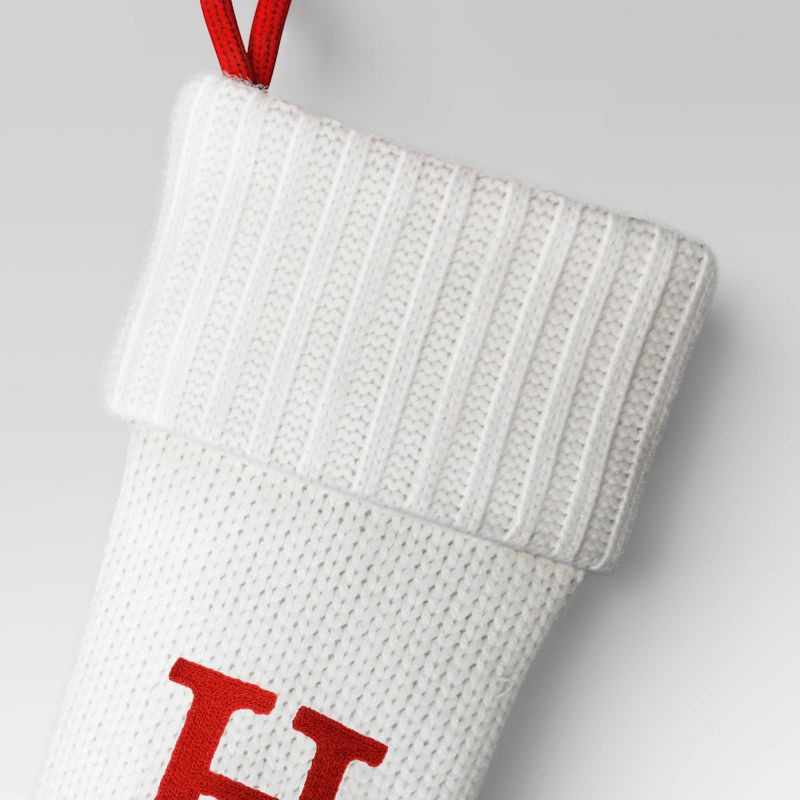 slide 3 of 3, Knit Monogram Christmas Stocking White H - Wondershop™: Festive, 20" with Hanging Loop, 1 ct