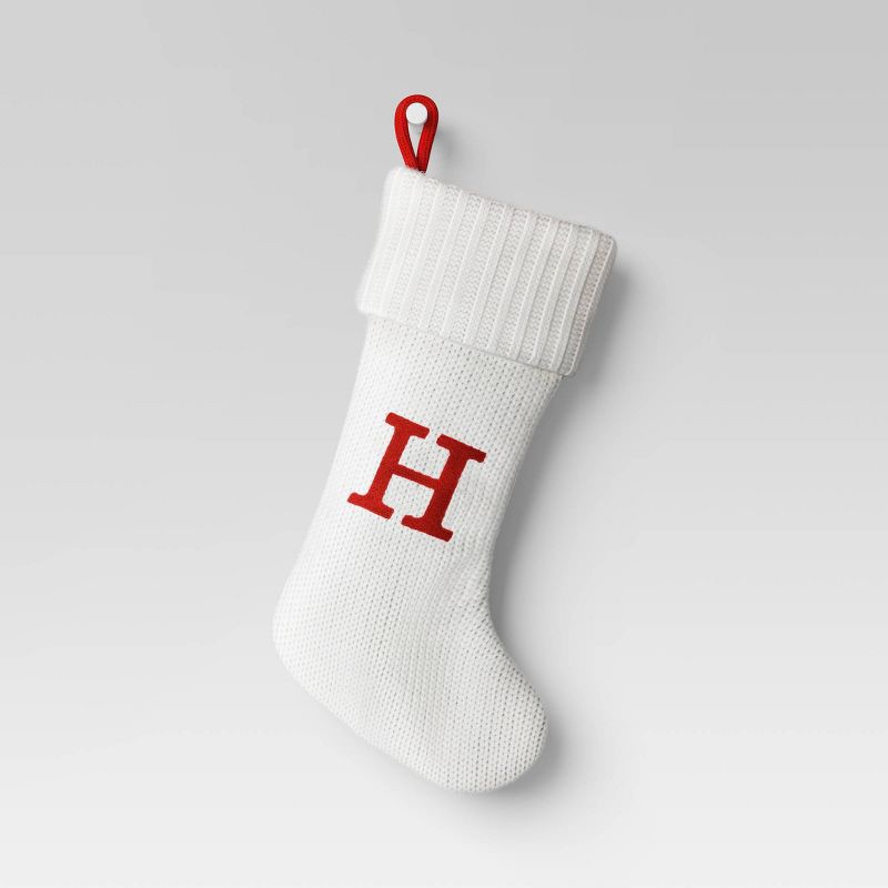 slide 1 of 3, Knit Monogram Christmas Stocking White H - Wondershop™: Festive, 20" with Hanging Loop, 1 ct