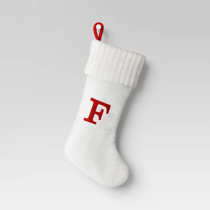 slide 1 of 3, Knit Monogram Christmas Stocking White F - Wondershop™: Initial Stocking, Holiday Decor, 20" x 8", Spot Clean, 1 ct