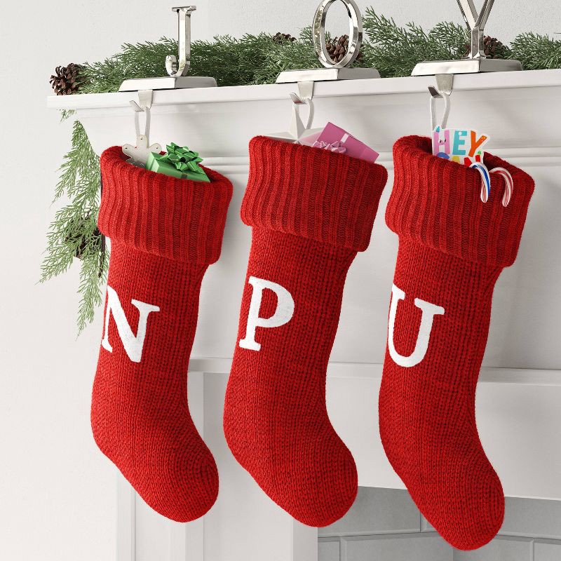 slide 2 of 3, Knit Monogram Christmas Stocking Red N - Wondershop™, 1 ct